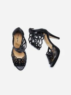 Will's Women's High Heeled Vegan Leather Cut Out Sandals | Black