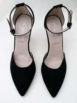 Will's Shoes Women's Vegan Suede Ankle Strap Stilettos | Black