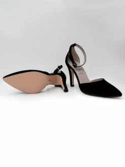 Will's Shoes Women's Vegan Suede Ankle Strap Stilettos | Black