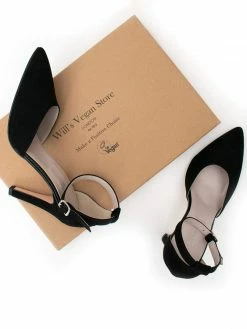 Will's Shoes Women's Vegan Suede Ankle Strap Stilettos | Black