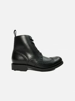 Will's Men's Goodyear Welt Vegan Leather Brogue Boots | Black Shoes