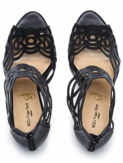 Will's Women's High Heeled Vegan Leather Cut Out Sandals | Black
