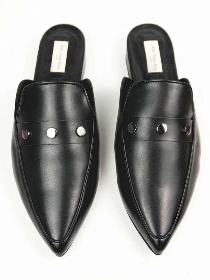 Will's Women's Vegan Leather Open Heel Slippers | Black 6 Will's Women's Vegan Leather Open Heel Slippers | Black