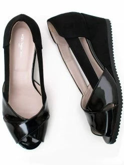 Will's Women's Vegan Peep Toe Wedges | Black Shoes