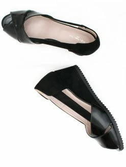 Will's Women's Vegan Peep Toe Wedges | Black Shoes