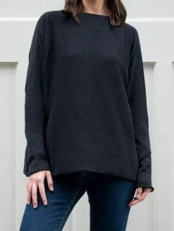 Will's Women's Recycled Cotton & Tencel™ Light Knit Boatneck Jumper | Black Clothing