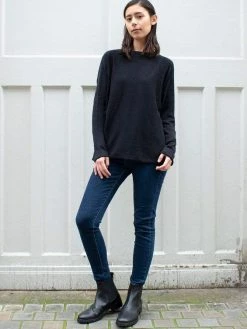 Will's Women's Recycled Cotton & Tencel™ Light Knit Boatneck Jumper | Black Clothing