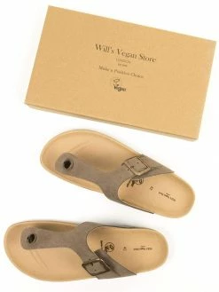 Will's Men's Toe Peg Vegan Suede Footbed Sandals | Taupe Shoes