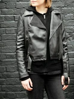 Will's Women's Vegan Leather Moto Jacket | Black Clothing
