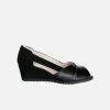 Will's Women's Vegan Peep Toe Wedges | Black Shoes