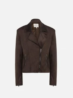 Will's Clothing Women's Vegan Suede Biker Jacket | Dark Brown
