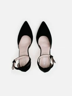 Will's Shoes Women's Vegan Suede Ankle Strap Stilettos | Black